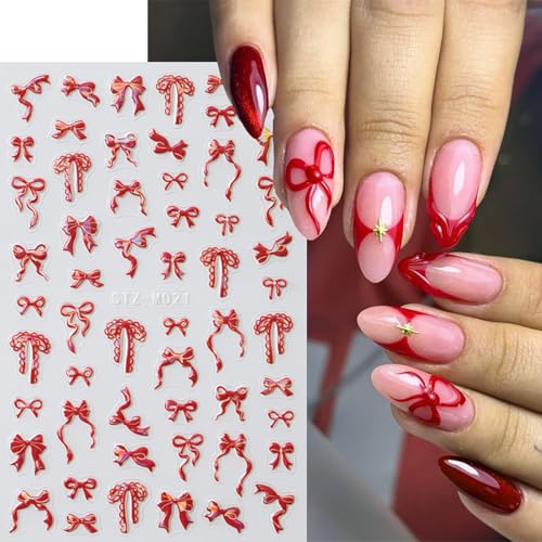 Valentine Red Bow Nail Art Stickers 5D Self-Adhesive Decals 6Pcs