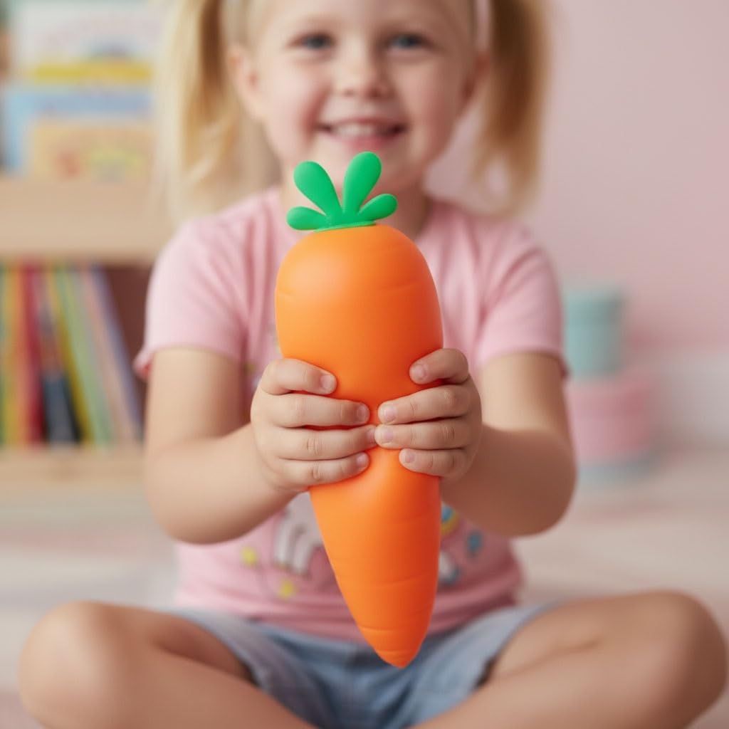 Skiennix Carrot Stress Relief Toy - Realistic Moldable Slow Rise Fidget Ball for Relaxation | Perfect Easter Basket Stuffer