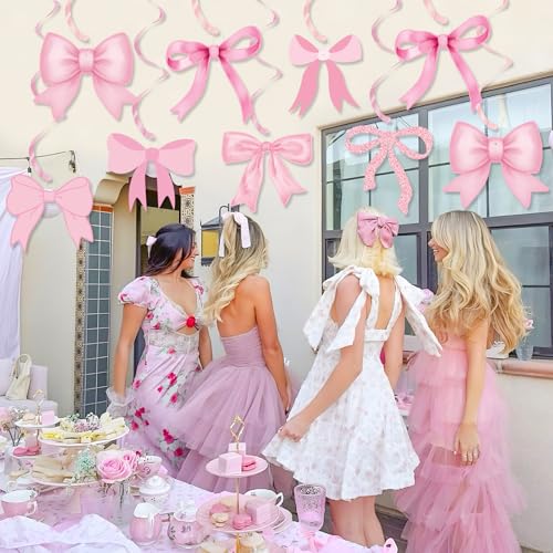 Pink Bow Hanging Swirls Decorations - 20 Pack Party Decor