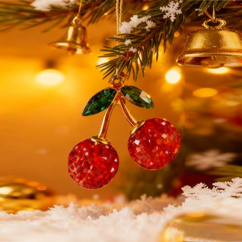 GZQCI 2-Pack Bling Red Cherry Car Mirror Charm Rearview Pendant