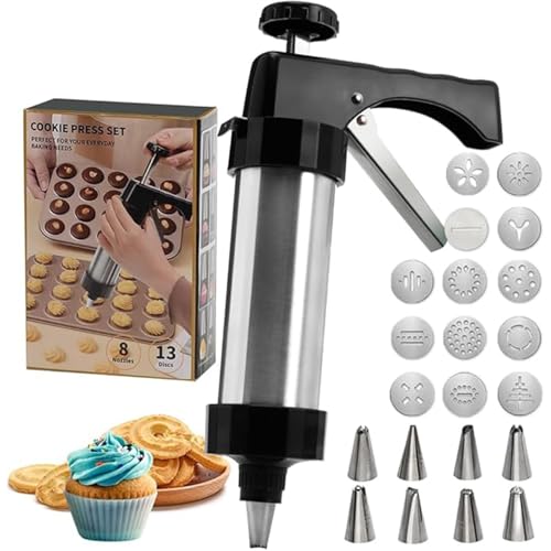 23-Piece Cookie Press Set with Stainless Steel Disks and Piping Tips for Holiday Baking