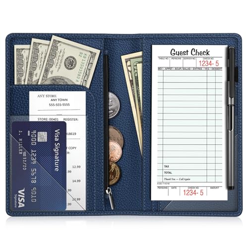 FINTIE Server Book Organizer with Zipper Pocket, Navy Vegan Leather Waiter Pad