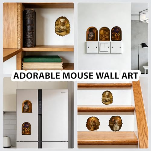3D Mouse Hole Wall Decal Set - 48 Removable Vinyl Stickers for Kids Rooms