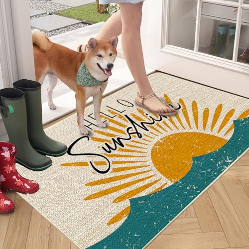 Hello Sunshine Yellow Doormat, 17x30 Non-Slip Entrance Rug (Sunshine1)