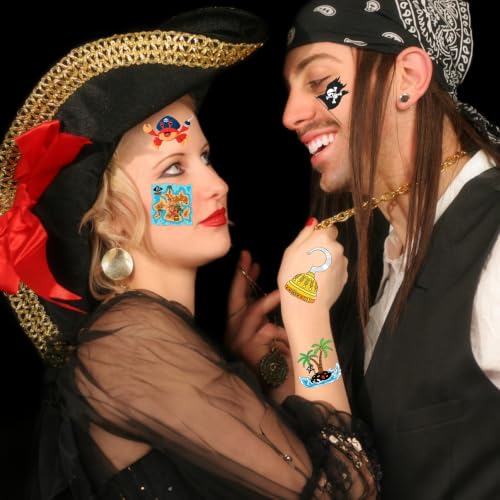 Konsait 10 Sheets Pirate Temporary Tattoos - Skull & Treasure Map Fake Tattoos