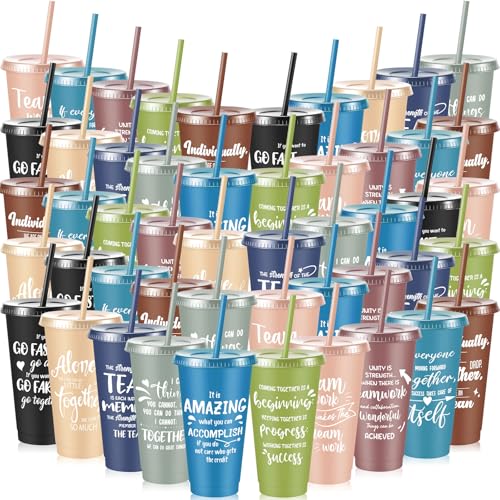 Uiifan Morandi 50 Pack Employee Appreciation Cups with Lids & Straws - Bulk Corporate Gifts