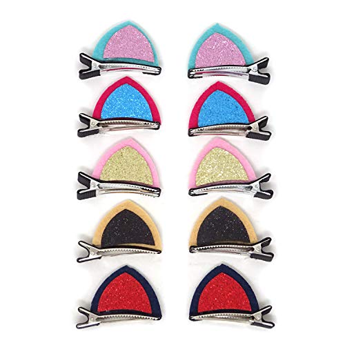 Honbay Sequin Cat Ear Hair Clips 10PCS Cute Animal Barrettes