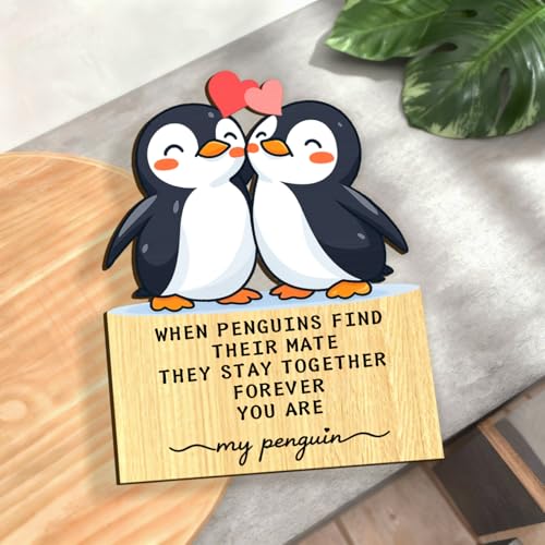 3D Wooden Anniversary Card for Husband & Wife - Romantic Penguin Gift
