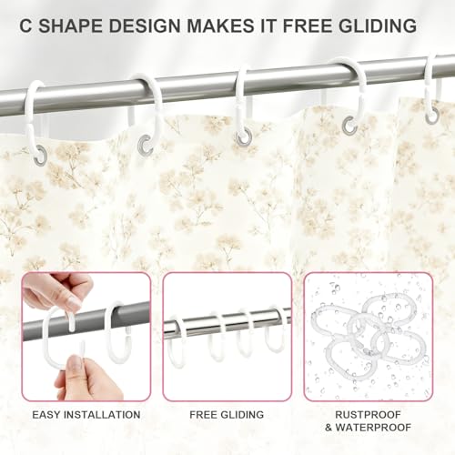White 12-Pack Plastic Shower Curtain Rings C-Shaped Bathroom Hooks - DESKEMAI