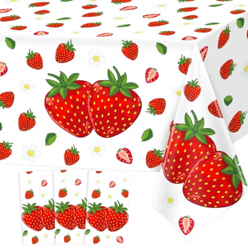 Strawberry Party Tablecloth - 6 Pack Waterproof Disposable Table Cover