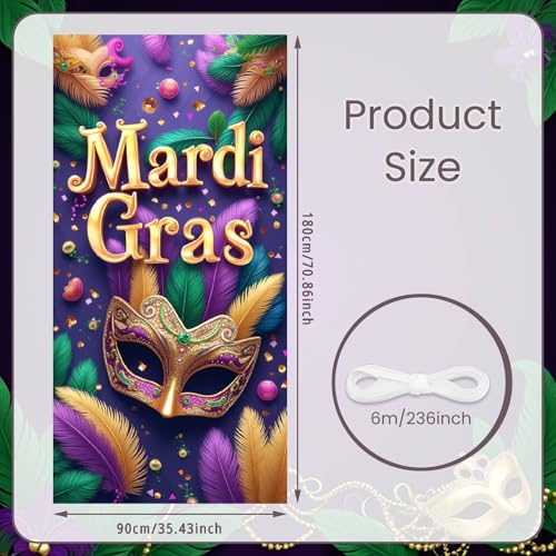 Mardi Gras Door Cover Banner - Purple Mask Fat Tuesday Decor