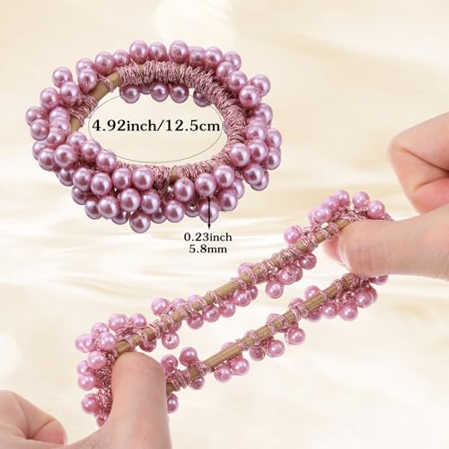 Xindojuz 3 Pack Pearl Scrunchies Beaded Hair Ties Ponytail Holder