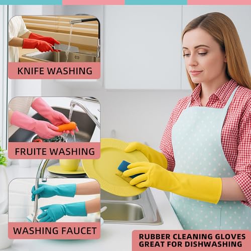 Xgunion Reusable Rubber Cleaning Gloves - Medium, 5 Pairs Non-Slip Set