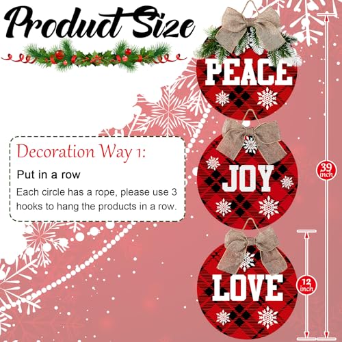Christmas Hanging Sign Decor - Rustic Burlap Peace Joy Love Wall Plaque - 12 Inch
