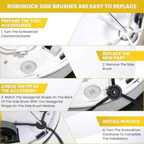 Ro-borock Compatible Side Brushes Replacement - 4 Pcs Nylon Bristle