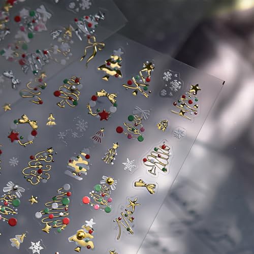 5D Christmas Nail Stickers Gold Tree Wreath Self-Adhesive Winter Decals