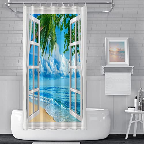 Tropical Beach Shower Curtain, Multi Seaside Palm Tree Bath Set 72x72"