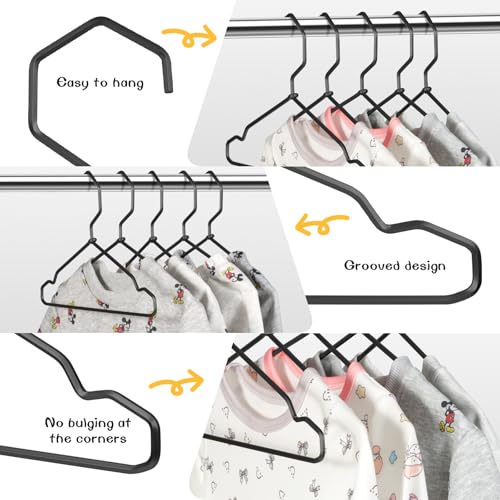Black Aluminum Baby Hangers - 20 Pack, Space-Saving Toddler Clothing Organizers