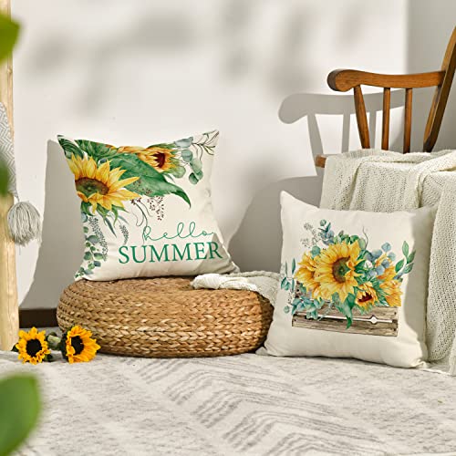 AVOIN Watercolor Sunflower Throw Pillow Covers, 18x18 Inch, Set of 4