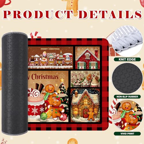 Christmas Kitchen Rugs Set of 2 - Non-Slip Buffalo Plaid & Gingerbread Mats