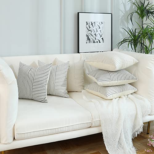 Farmhouse Striped Throw Pillow Covers 18x18 Inch, Set of 2 - Black