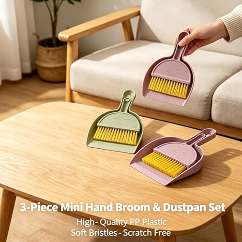 3PCS Mini Hand Broom and Dustpan Set for Easy Cleaning