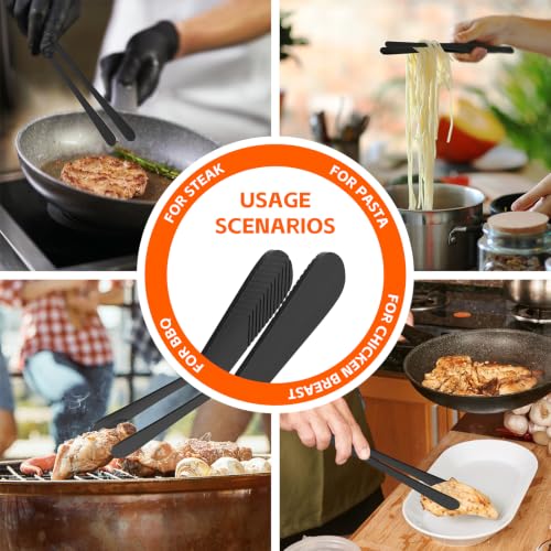 Tifanso 2-Pack 12-Inch Black Stainless Steel Serrated Cooking Tongs