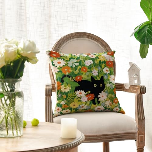 Black Cat Throw Pillow Cover 18x18 - AVOIN Colorlife