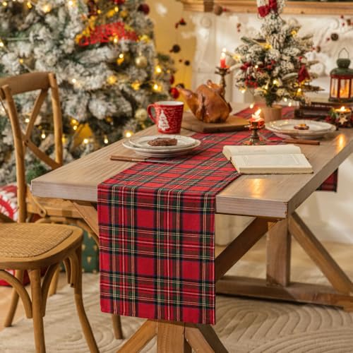 Red Green Plaid Christmas Table Runner 72 Inch for Holiday Decor
