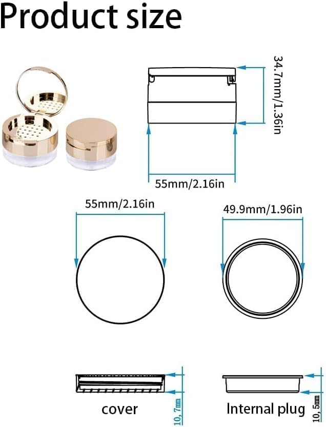 WNHNO Portable Loose Powder Container with Mirror and Puff - Gold