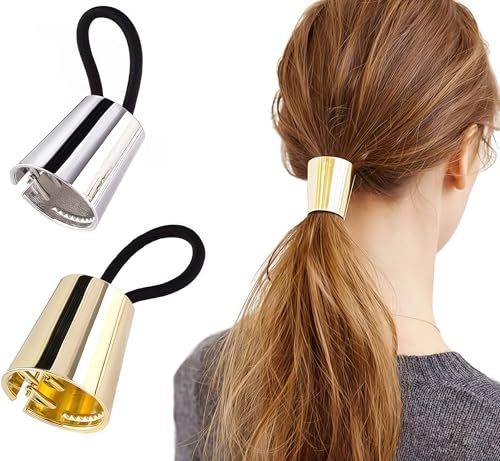 Gothic Punk Metal Circle Hair Cuff Ponytail Holder Hair Ties 2-Pack