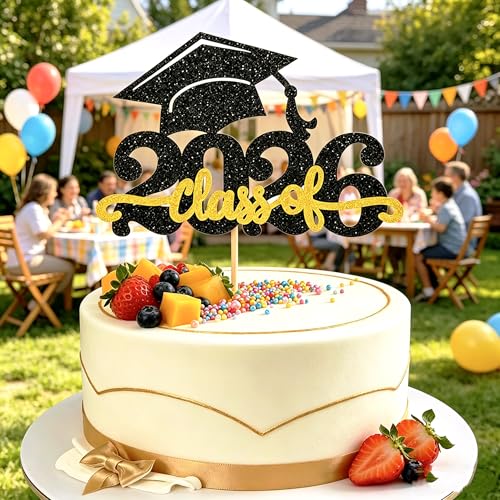Congrats Grad 2026 Cake Topper - Glitter Graduation Decoration