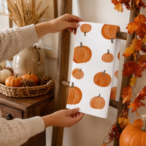 Pumpkin Fall Kitchen Towel, 16x24 Microfiber Waffle Hand Towel - Style 01