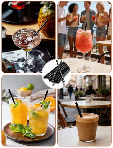 Black Disposable Cocktail Straws 5.1 Inch - 170 Pack for Bars & Parties