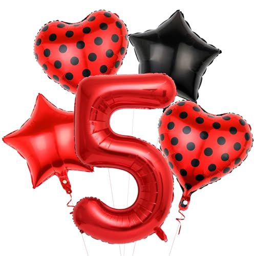 40-Inch Red Number 5 Balloon Set with Heart-Shaped Balloons