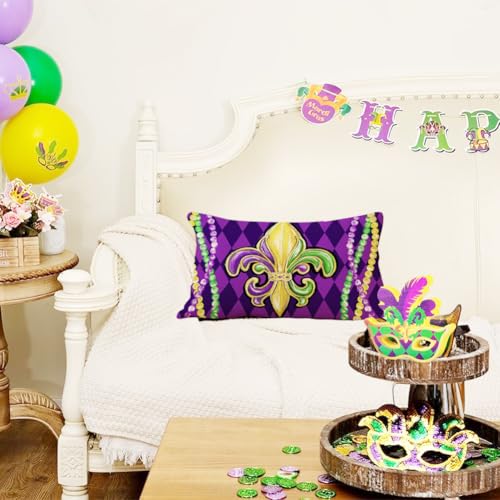 Mardi Gras Pillow Covers 12x20 in - Fleur De Lis Decorative Cushions