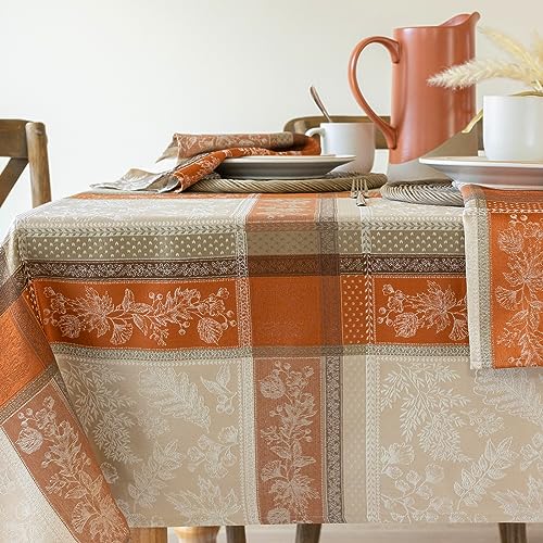 Benson Mills Heirloom Harvest Tablecloth - Terracotta 60x104 Inches, Rectangular, Autumn Foliage Design
