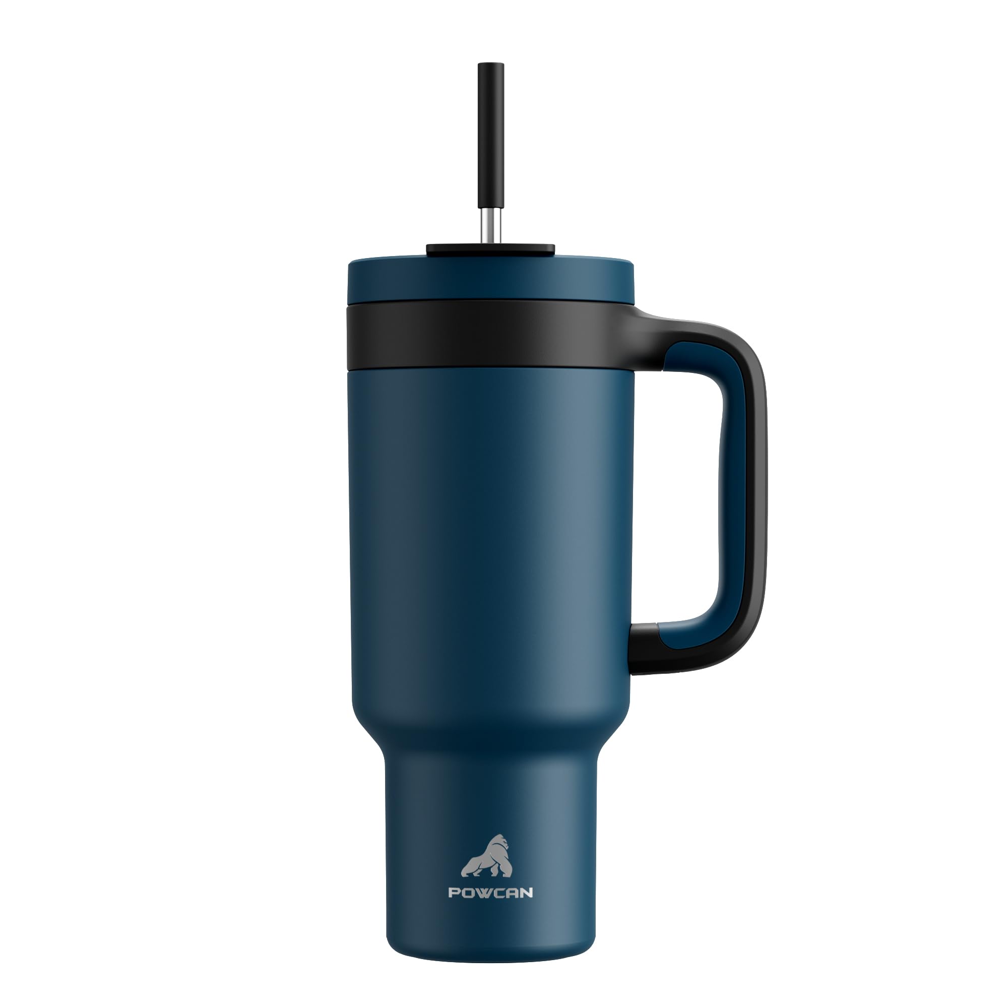 POWCAN 40 oz Tumbler with Handle, 2-in-1 Straw and Sip Lid, Leakproof, Dishwasher Safe, Insulated Stainless Steel Travel Coffee Mug, Keeps Cold for 34 Hours, Fits in Car Cup Holder (Deepsea)