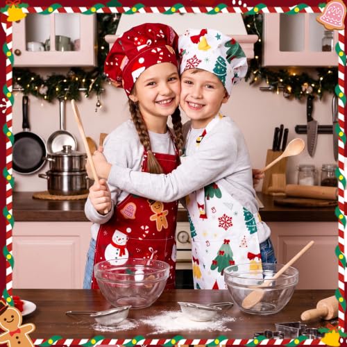 Christmas Kids & Family Chef Apron & Hat Set - Holiday Festive Outfit
