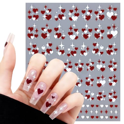 Valentine's Heart Nail Art Stickers - 4 Sheets 3D Self-Adhesive Love Decals