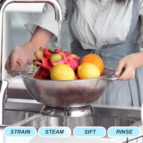 3-Quart Stainless Steel Colander - Micro-Perforated Strainer for Pasta, Vegetables & Fruits