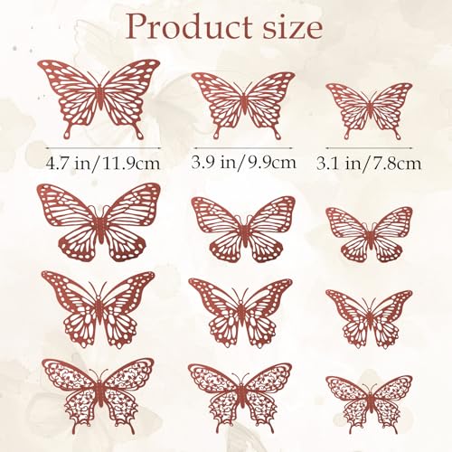 48 PCS Rose Gold 3D Butterfly Wall Decor - 4 Styles & 3 Sizes