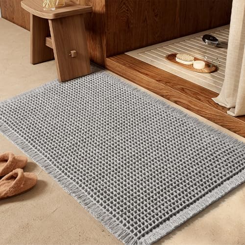 Waffle Knit Bath Mat - 16x24 Inch Non-Slip Washable Bathroom Rug