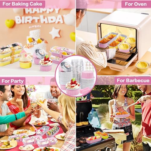 Pink Mini Cake Pans with Lids - 30Pcs Aluminum Foil Baking Set