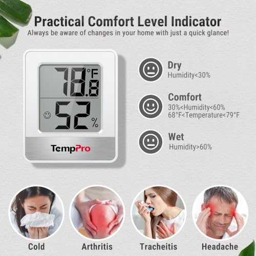 TempPro TP49 Digital Hygrometer Indoor Thermometer - White