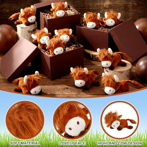 Mini Highland Cow Plush Stuffed Animals Set - Brown, 6 Inch, 20 Pack