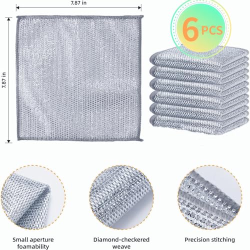 Wire Dishwashing Rags Non-Scratch Miracle Cleaning Cloths 6 Pack