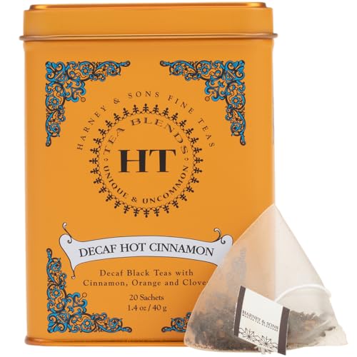Harney & Sons Decaf Hot Cinnamon Spice Black Tea, 20 Pyramid Sachets