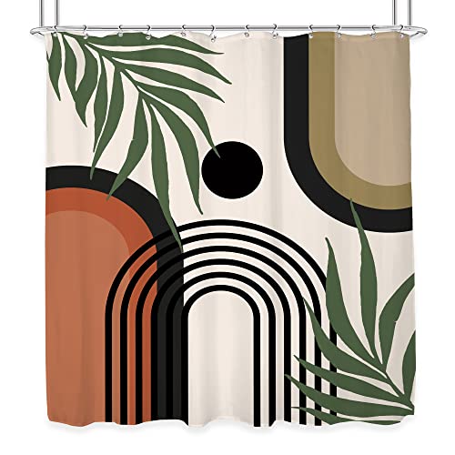 KOMLLEX Abstract Boho Shower Curtain 72"x72" - Waterproof Fabric, Black/Beige