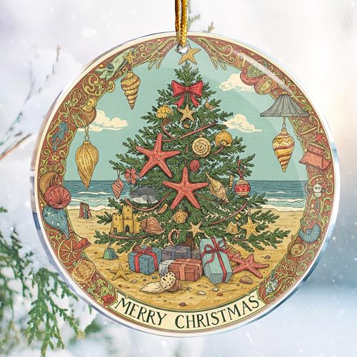 Beach Creatures Merry Christmas Tree Acrylic Ornament 3.6 in Funny Gift